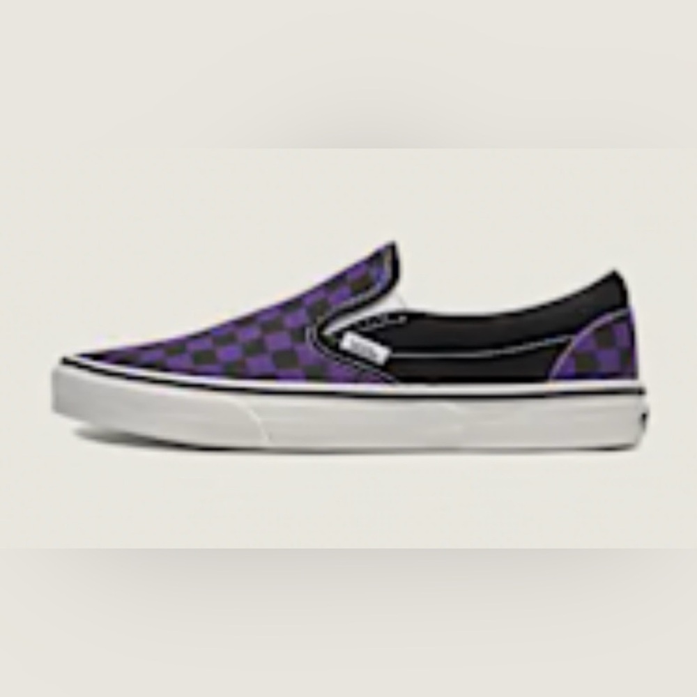 New Vans purple and black checkered slip ons